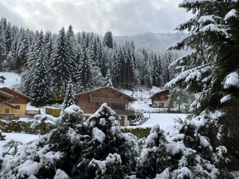 vue depuis le chalet rose des neiges sur une montagne enneigée